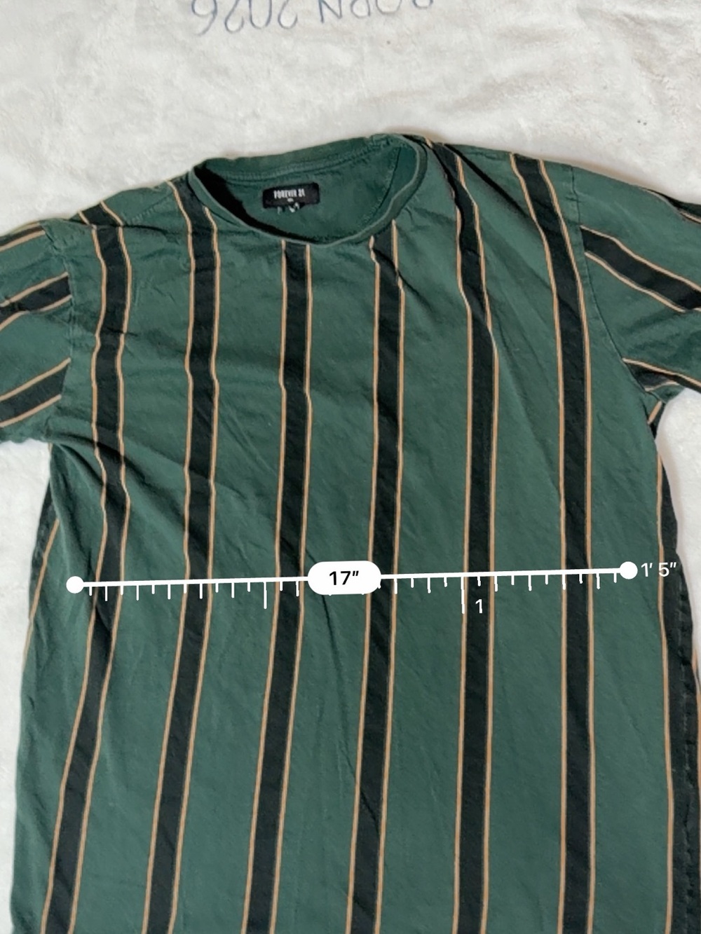 Forever 21 Green Short Sleeve Shirt with Black and Tan Stripes